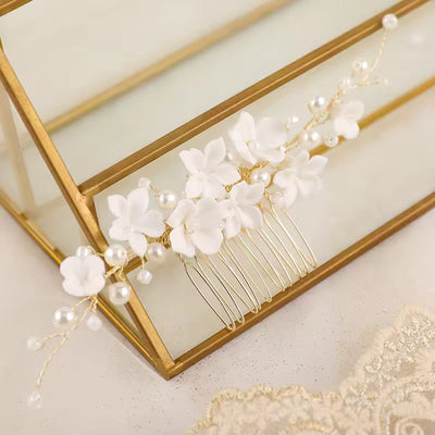 ivory ceramic flower hair comb