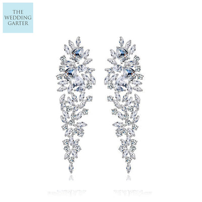 Cubic Zirconia Diamond Long Bridal Earrings