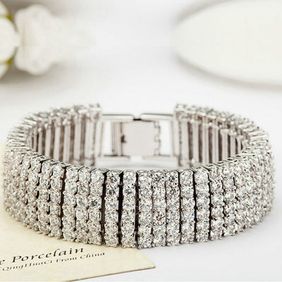 Sparkling Luxury Cubic Zirconia Diamond Cluster Formal Bracelet