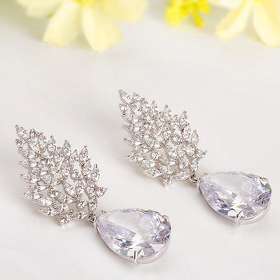 Large Pear Cubic Zirconia Long Chandelier Bridal Earrings