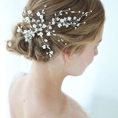 Delicate Floral Design Pearl & Crystal Bridal Headpiece