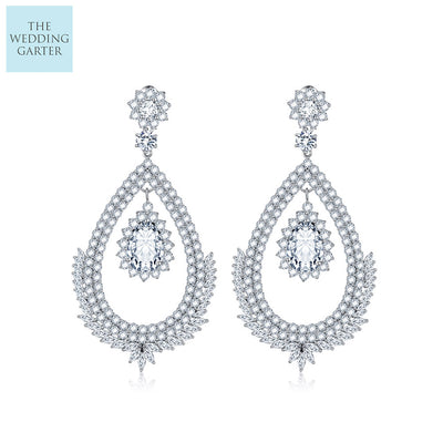 Long Dangle Round CZ Diamond Chandelier Earrings