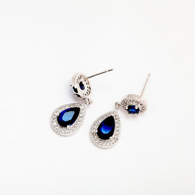 Sapphire Blue CZ Crystal Drop Earrings For Wedding Australia