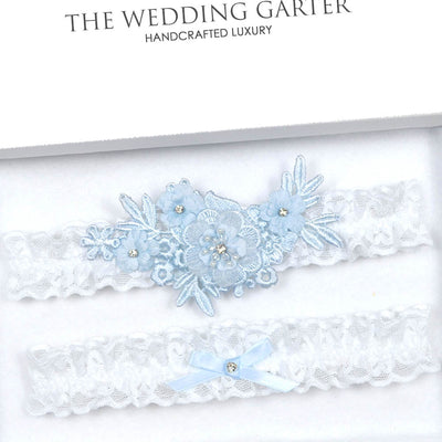 blue applique bridal garter set