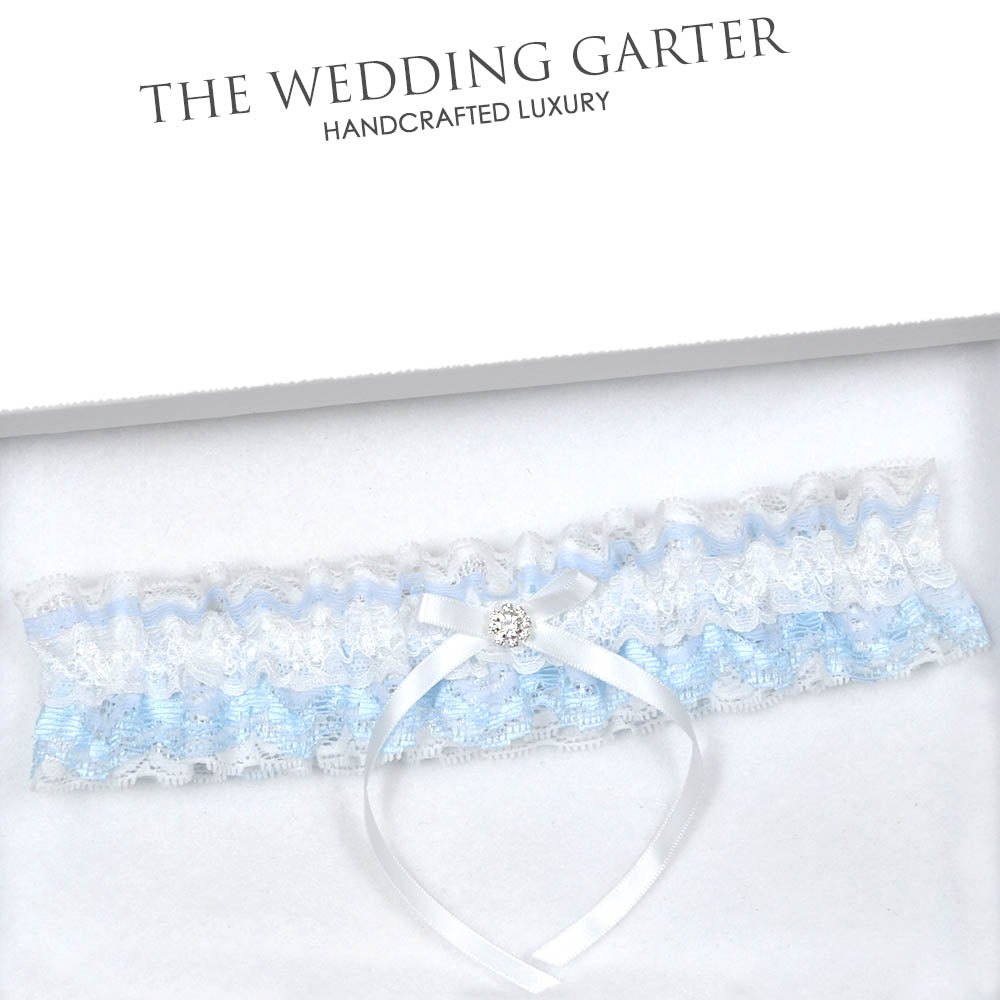 Blue Lace & Ivory Wedding Garter With Diamonte