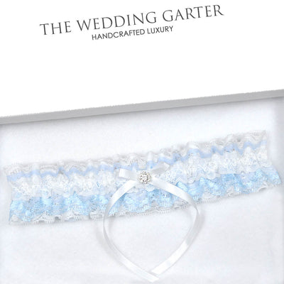 Blue Lace & Ivory Wedding Garter With Diamonte