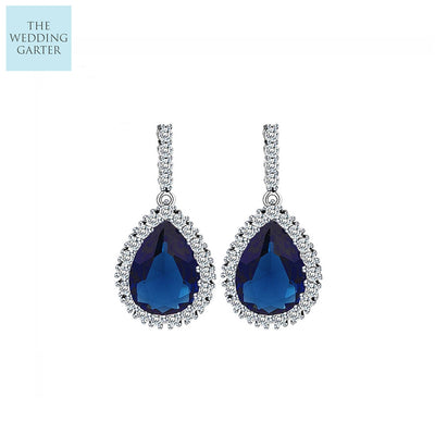 Tear Drop Blue Sapphire CZ Bridesmaid Earrings