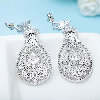 Extravagant Cubic Zirconia Big Chandelier Wedding Earrings