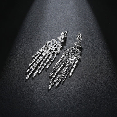 Fancy Long CZ Diamond Tassel Drop Earrings