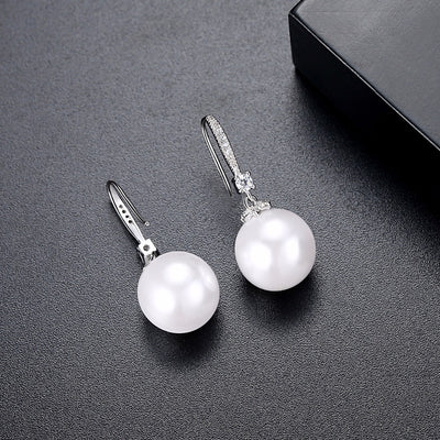 White Pearl Bridal Earrings With Hook Back