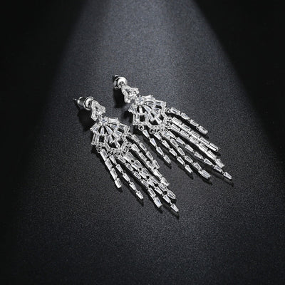 Fancy Long CZ Diamond Tassel Drop Earrings