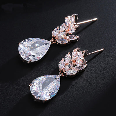 Rose Gold Tear Drop CZ Diamond Bridesmaid Earrings