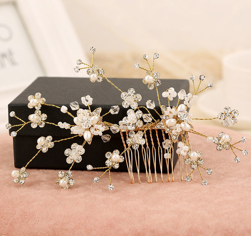 Pearl & Rhinestone Gold Hair Vine Jewellery For Wedding