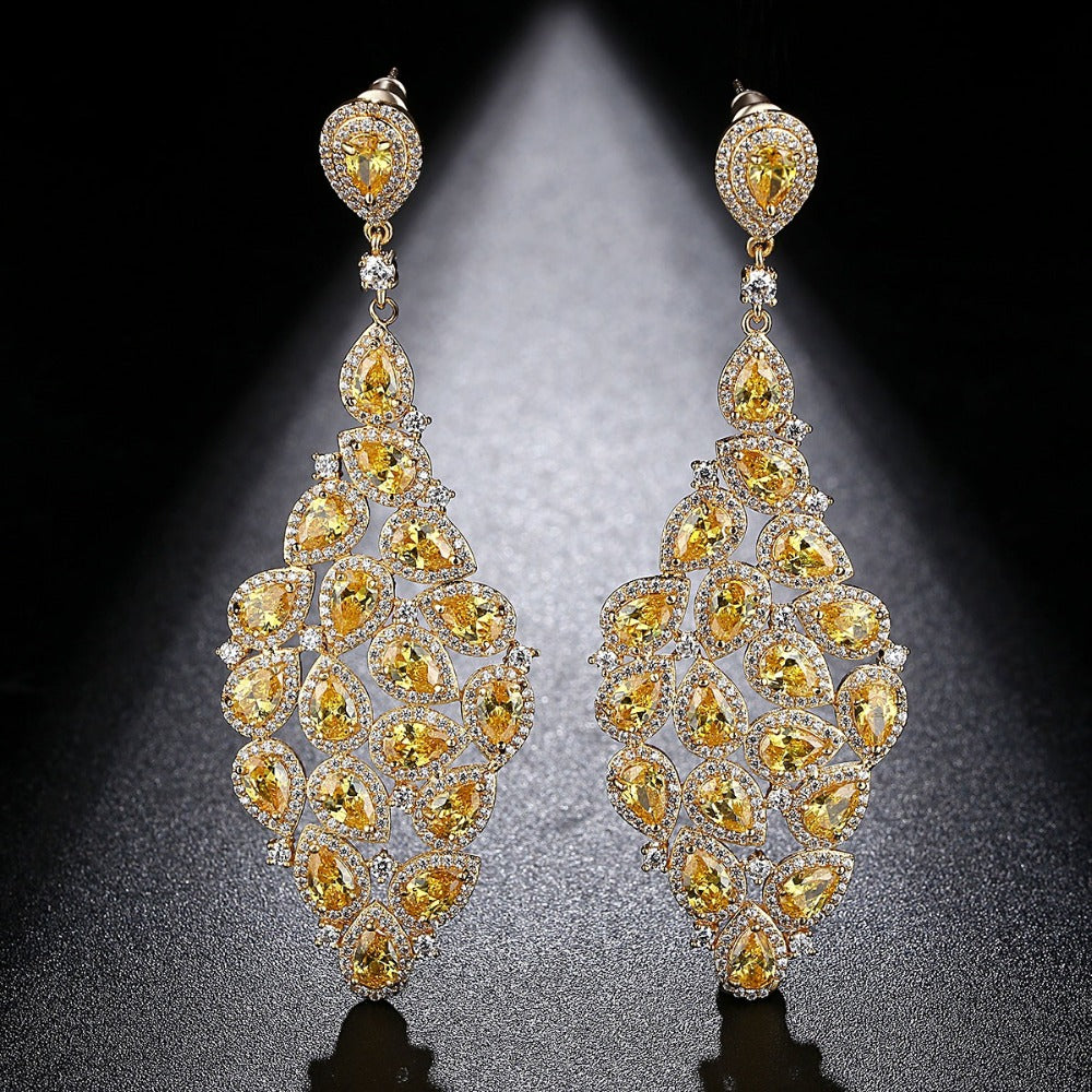 Champagne Gold CZ Statement Wedding Earrings