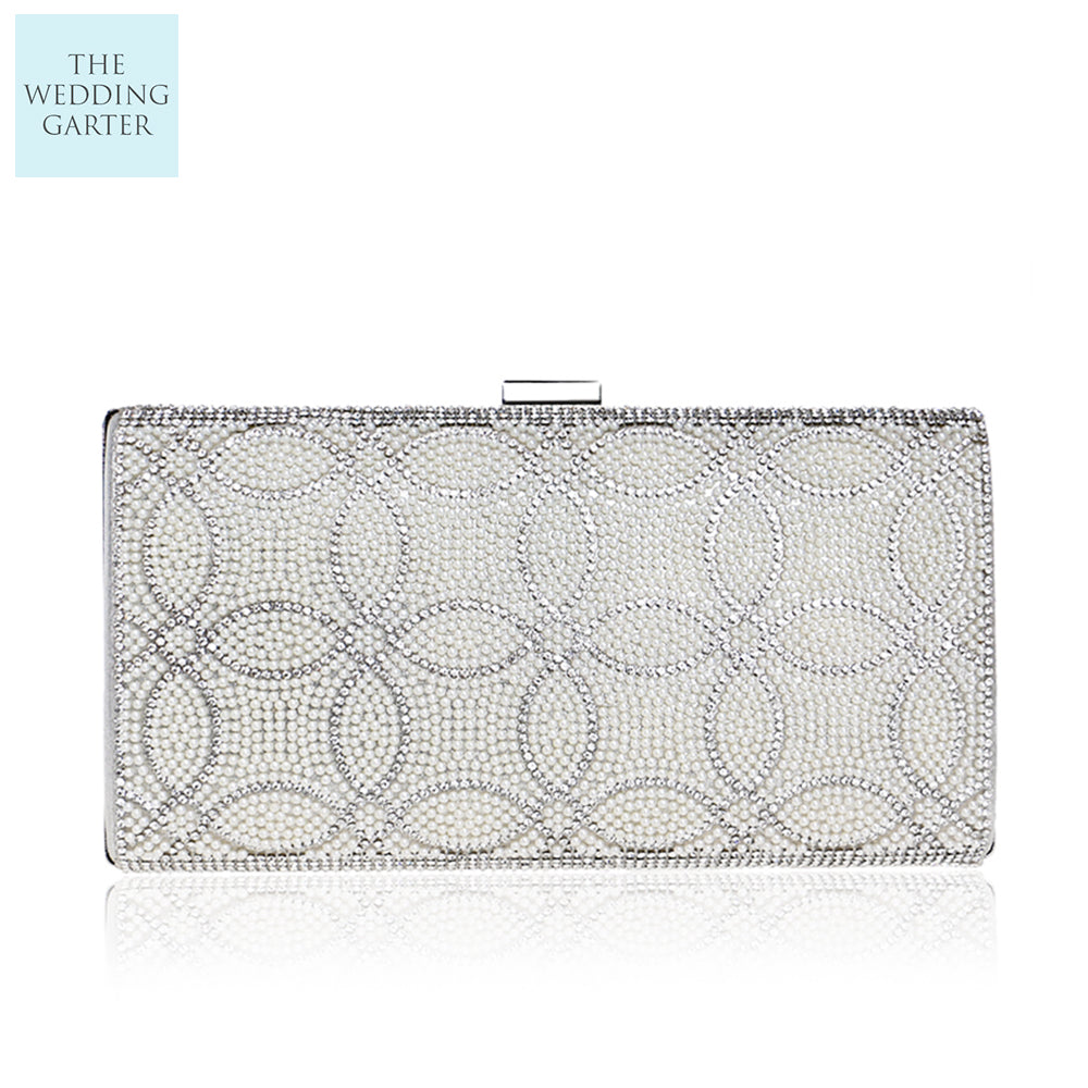 Beaded Pearl & Crystal Gold Evening Bag