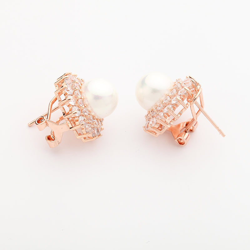 Classic Style Pearl & CZ Gold Stud Earrings