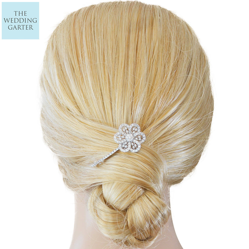 Sparkling Genuine CZ Diamond Flower Hair Clips