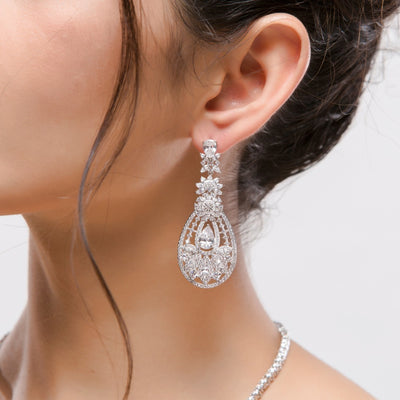 Extravagant Cubic Zirconia Big Chandelier Wedding Earrings