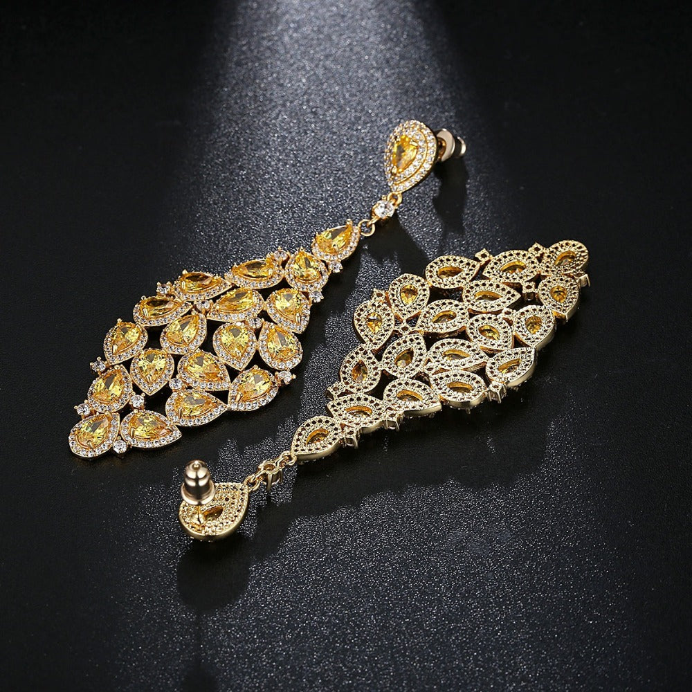 Champagne Gold CZ Statement Wedding Earrings