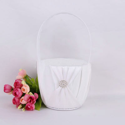 Diamond White Satin Wedding Basket For Flower Girls