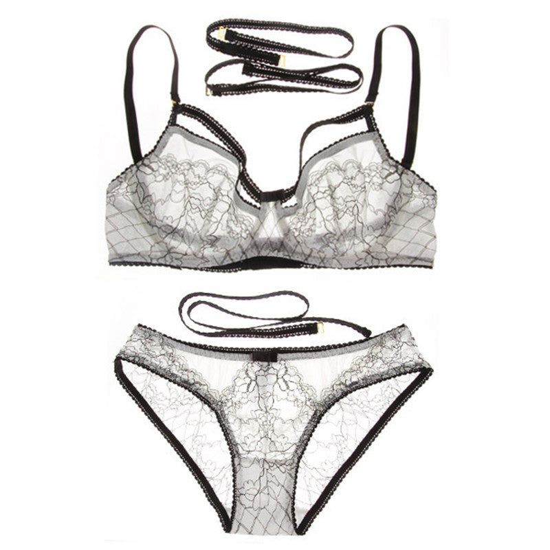 Sexy European Black & White Lace Cut Away Underwire Bra Set