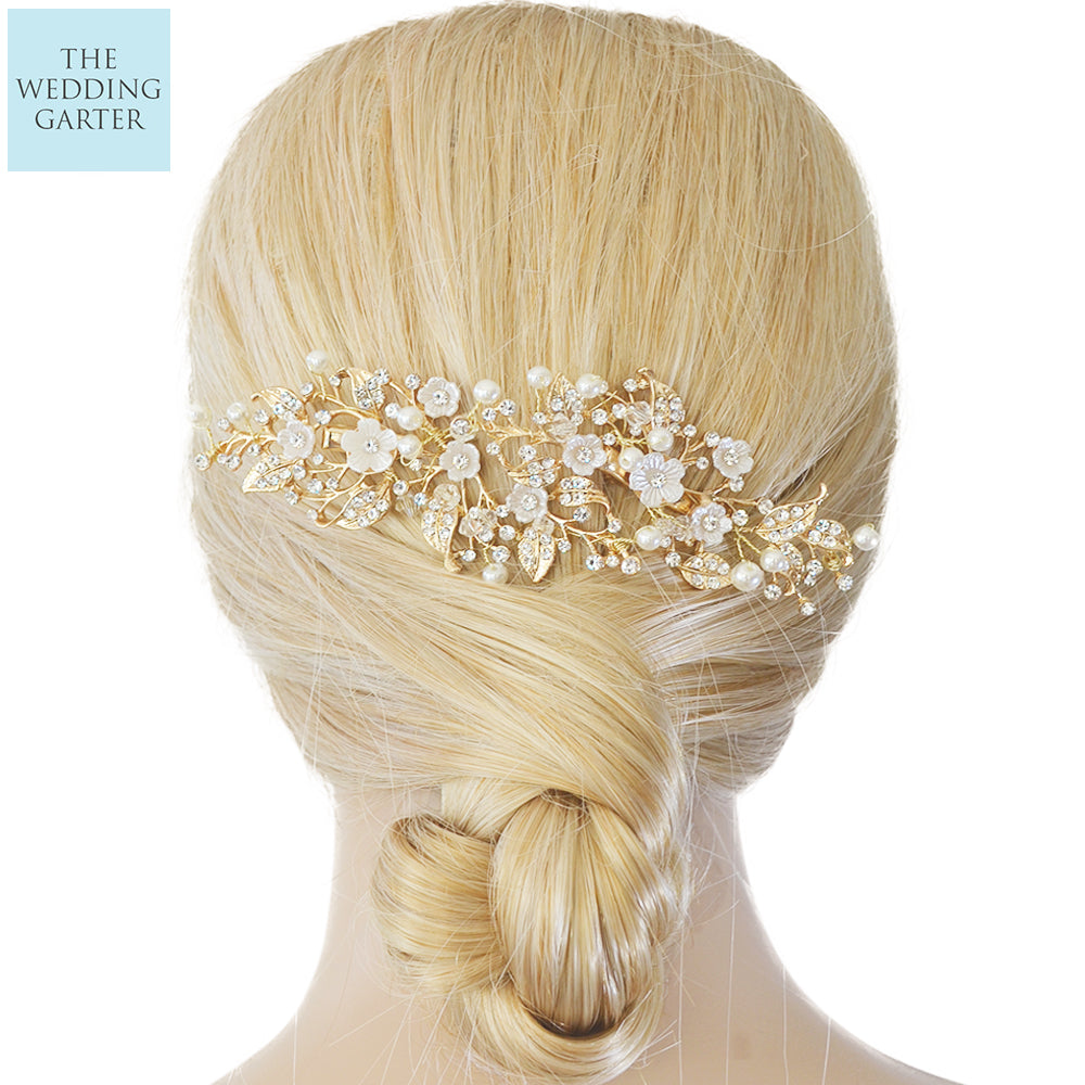 Delicate 2 Piece Gold Floral Bridal Headpiece