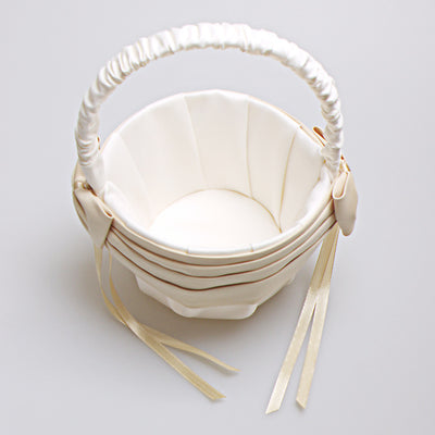 Glamorous Ivory & Gold Satin Flower Girl Basket For Wedding