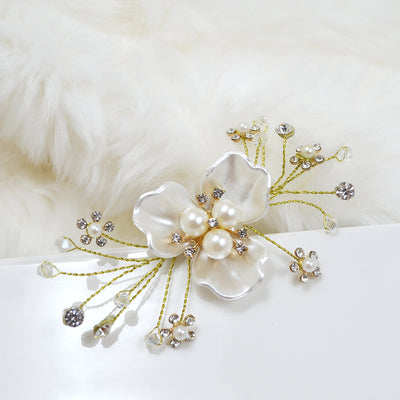 Pearl & Rhinestone Hair Flowers For Bridal Hair Accessories