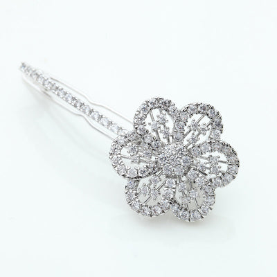 Sparkling Genuine CZ Diamond Flower Hair Clips