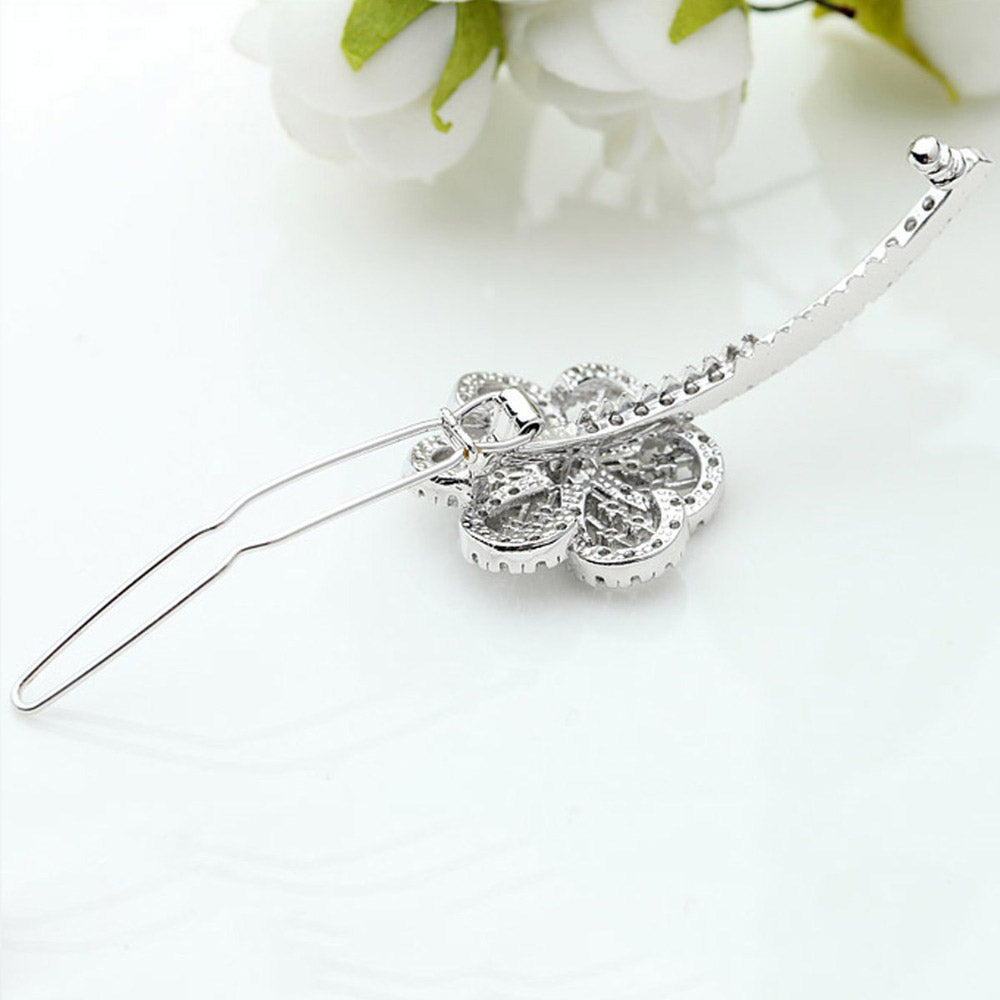 Sparkling Genuine CZ Diamond Flower Hair Clips