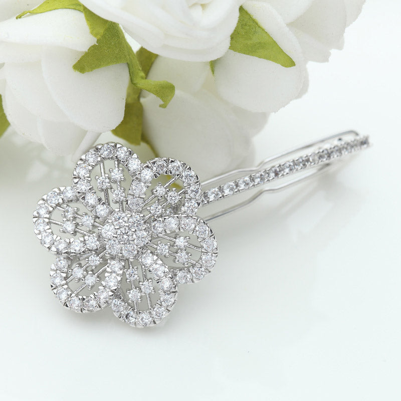 Sparkling Genuine CZ Diamond Flower Hair Clips