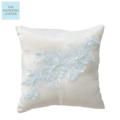 ivory and blue wedding pillow