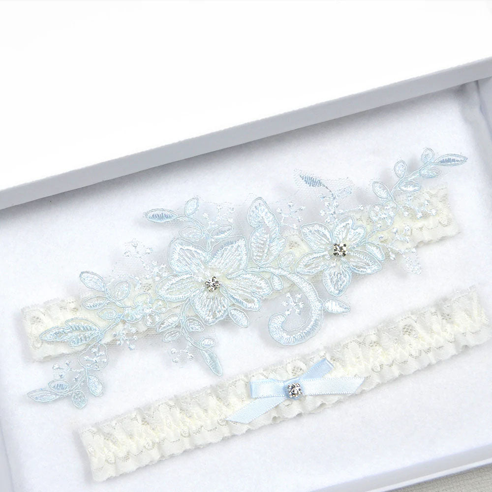 blue lace wedding garter set