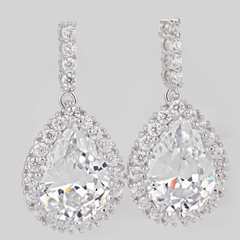 Tear Drop Blue Sapphire CZ Bridesmaid Earrings