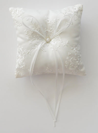 Delicate Ivory Lace & Satin Ring Bearer Pillow