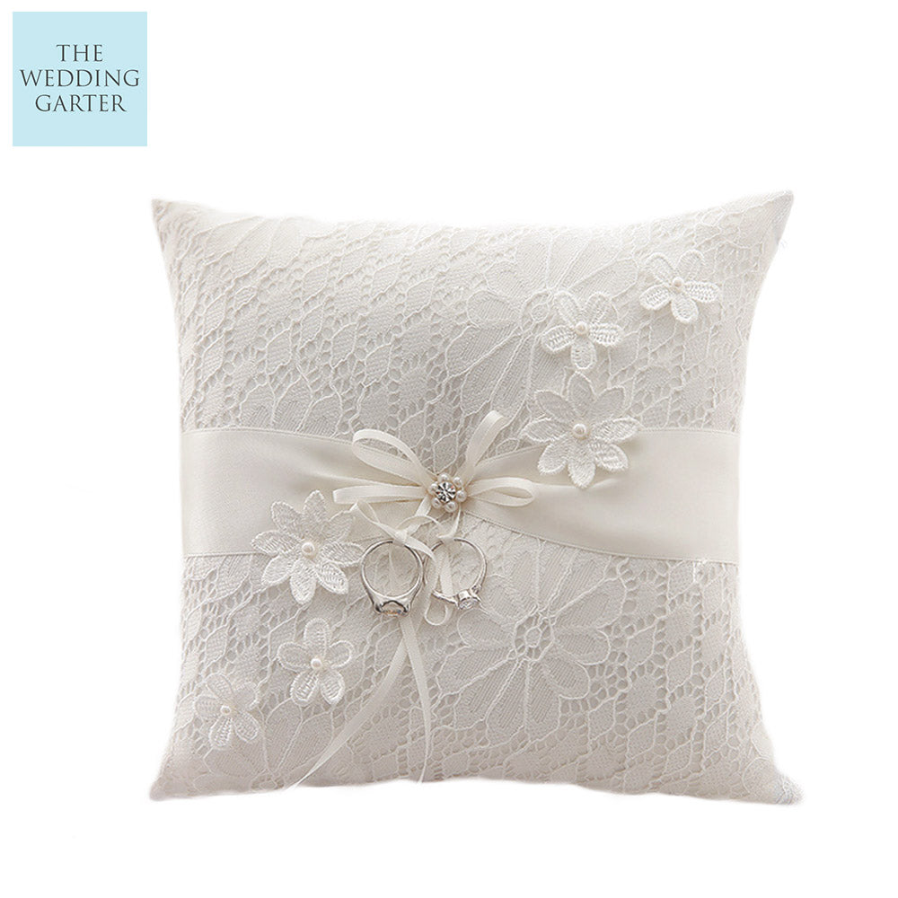 Dita Luxury Ivory Lace Floral Wedding Ring Pillow Australia