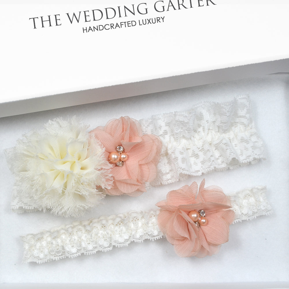 peach lace wedding garter set