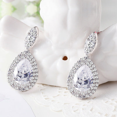Crystal Cubic Zirconia Tear Drop Earrings For Brides