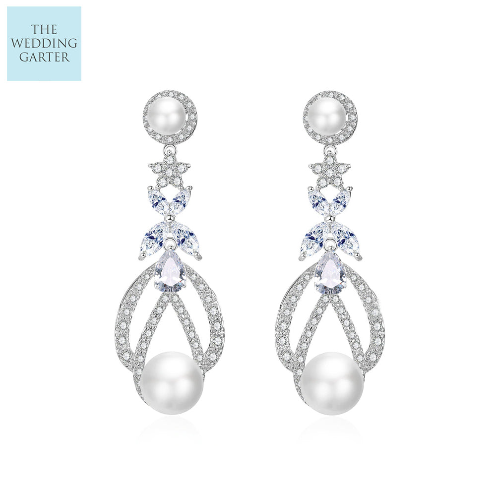 pearl and zircon statement wedding earrings