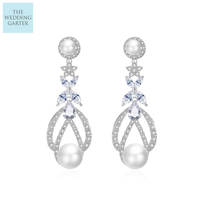 pearl and zircon statement wedding earrings