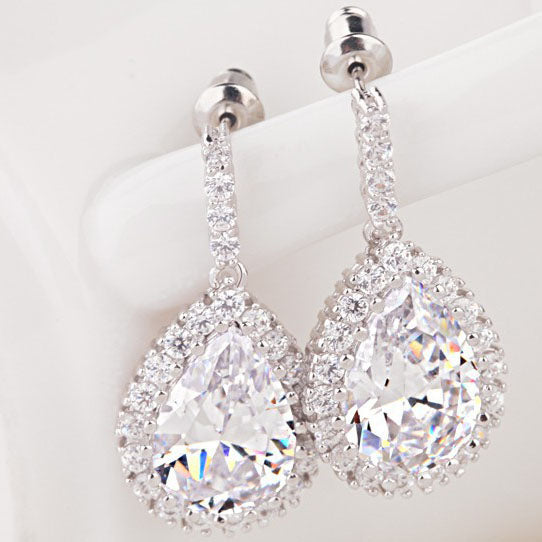 Tear Drop Blue Sapphire CZ Bridesmaid Earrings