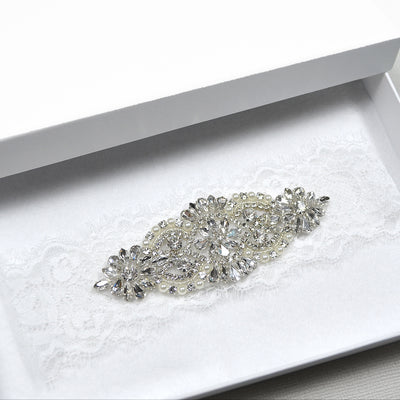 Eva White Eyelash Lace Rhinestone Bridal Garter (2 Colours)