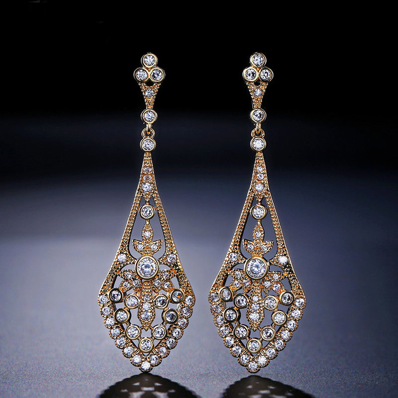 Rose Gold Vintage Style CZ Pave Drop Earrings