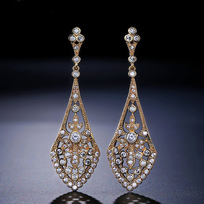 Rose Gold Vintage Style CZ Pave Drop Earrings