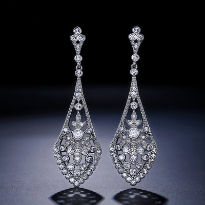 Rose Gold Vintage Style CZ Pave Drop Earrings