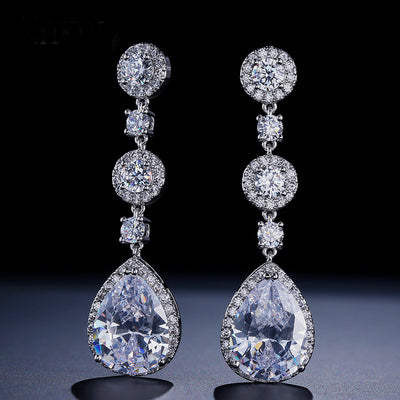 Luxury Gold Long Dangle CZ Bridal Earrings