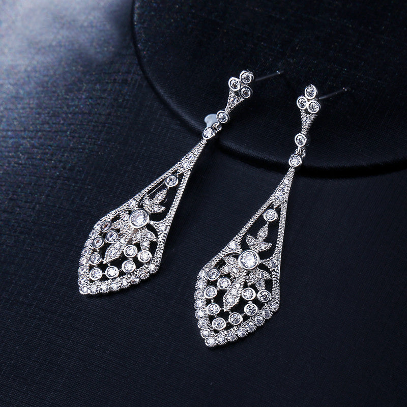 Rose Gold Vintage Style CZ Pave Drop Earrings