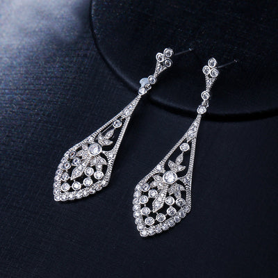 Rose Gold Vintage Style CZ Pave Drop Earrings