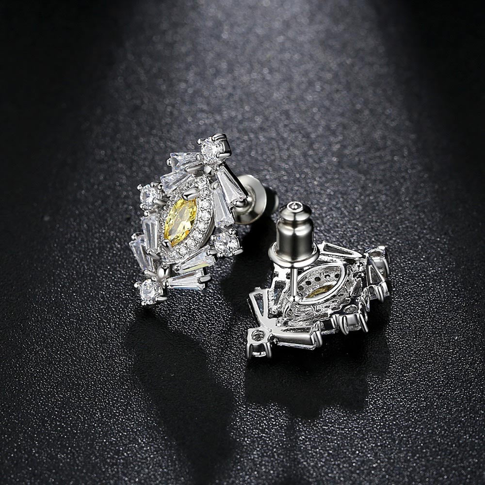 Vintage Style Yellow Cubic Ziconia Stud Earrings