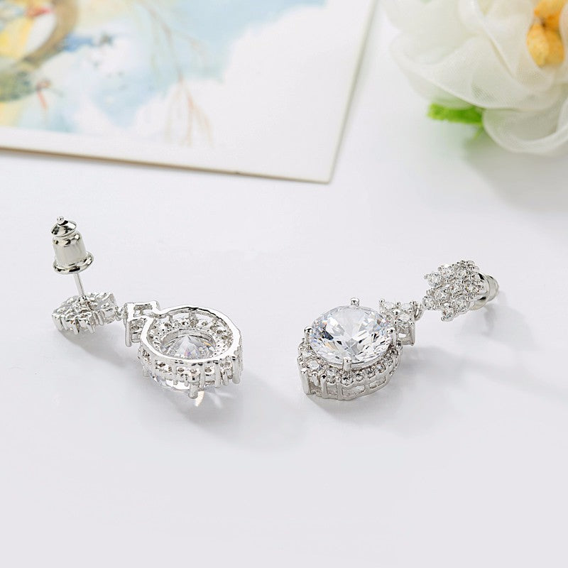 Vintage Style CZ Large Diamond Drop Luxury Wedding Earrings